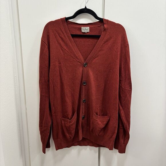L.L. Bean Sweaters - L.L. Bean Women’s Sz XL Maroon Red V-neck Button Down Cardigan Cashmere Blend